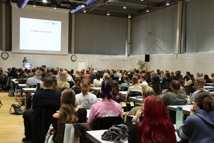 die Teilnehmenden hören sich den Vortrag an