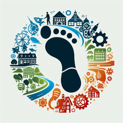 Das Logo des Gedankenlabors Görlitz zeigt einen Fußabdruck umgeben von bunten Bildern, die den Landkreis Görlitz charakterisieren